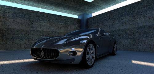 Maserati, Maserati Gt, Vienspalvis, Sportinė Mašina, Sidabras, Automobiliai, Automobilis, Kontūras, Metalinis, Tamsi, Šešėlis, Salė, Betono Siena, 3D, 3D Modelis, Kompiuterinė Grafika, Mašina, 3D Vizualizacija, Atvaizdavimas, Dizainas, Pininfarina