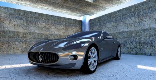 Maserati, Maserati Gt, Vienspalvis, Sidabras, Automatinis, Automobilis, Kontūras, Metalinis, Pietūs, Šešėlis, Salė, Betono Siena, 3D, 3D Modelis, Kompiuterinė Grafika, Mašina, 3D Vizualizacija, Atvaizdavimas, Dizainas, Pininfarina