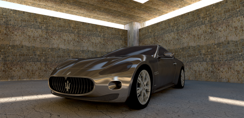 Maserati, Maserati Gt, Sportinė Mašina, Vienspalvis, Sidabras, Automatinis, Automobilis, Kontūras, Metalinis, Popietė, Šešėlis, Salė, Betono Siena, 3D, 3D Modelis, Kompiuterinė Grafika, Mašina, 3D Vizualizacija, Atvaizdavimas, Dizainas, Pininfarina