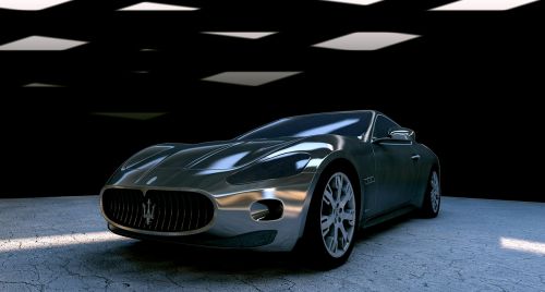 Maserati, Maserati Gt, Vienspalvis, Sidabras, Automatinis, Automobilis, Kontūras, Metalinis, Pietūs, Šešėlis, Salė, Betono Siena, 3D, 3D Modelis, Kompiuterinė Grafika, Mašina, 3D Vizualizacija, Atvaizdavimas, Dizainas, Pinifarina