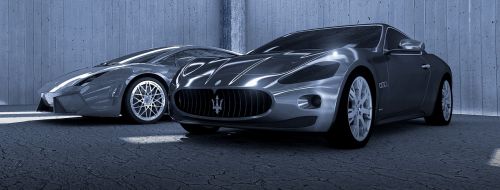 Maserati Gt, Maserati, Lamborghini, Gallardo, Lp-560, Lamborghini Gallardo, Sportinė Mašina, Automobiliai, Automobilis, Kontūras, Metalinis, Saulės Atspindžiai, Šešėlis, Salė, Betono Siena, Vienspalvis, 3D Modelis, Kompiuterinė Grafika, Mašina, 3D Vizualizacija, Atvaizdavimas, Baigti, 3D Modelis