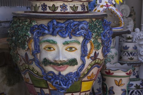Kaukė,  Sicilija,  Vaza,  Spalvinga,  Handpainted,  Dekoratyvinis,  Amatų,  Keramikos
