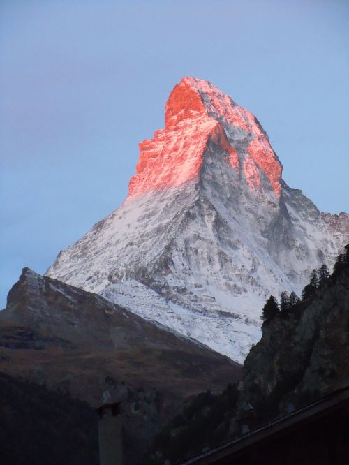 Matterhorn, Kalnas, Aukšti Kalnai, Kraštovaizdis, Serija 4000, Zermatt, Kalnai, Alpių, Šveicarija, Sniegas, Alpenglühen, Raudona