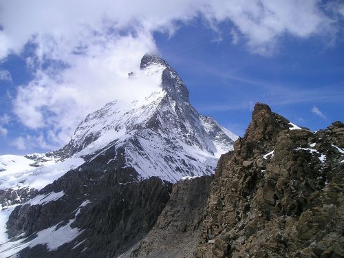 Matterhorn, Hörnligrat, Zermatt, Kalnai, Alpių, Šveicarija, Sniegas