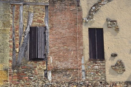 Viduramžių Namai, Siena, Skydas, Tekstūra, Stud, Plytos, France, Dordogne
