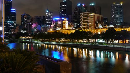 Melburnas, Naktis, Yarra, Panorama, Upė