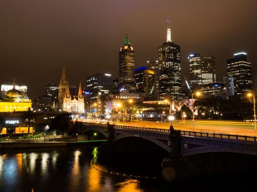 Melburnas, Upė Yarra, Nakties Metu, Viktorija, Cbd, Vanduo, Miesto Panorama, Melbourne Skyline, Naktis, Kranto