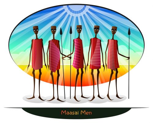 Vyrai, Afrika, Žmonės, Masai, Karys, Ietis, Tradicinis Drabužis, Afrikos, Etninis, Kultūra, Dizainas, Iliustracijos, Stilizuotas
