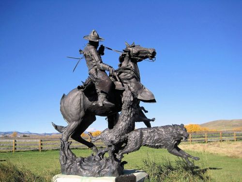 Metalo Skulptūra, Coyotes, Arklys, Kaubojus, Alberta, Kanada