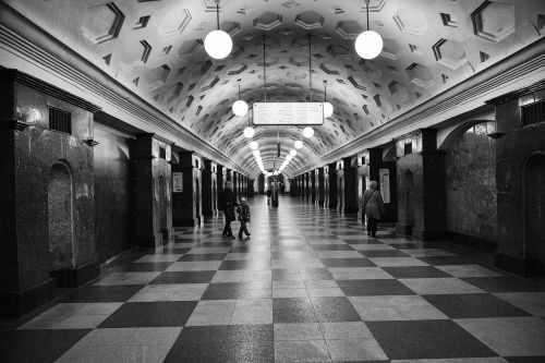Metro, Moscow, Raudoni Vartai, Metro, Juoda Ir Balta, Bw, Obfoto, Nuotrauka, Fotografas, Miesto, Skylė