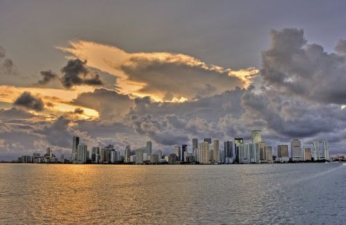 Miami, Debesys, Majamio Paplūdimys, Florida, Usa, Panorama