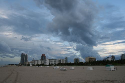 Miami, Papludimys, Panorama, Florida, Debesys, Naktis
