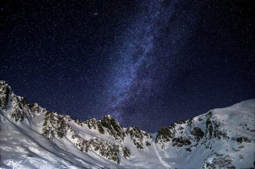 Paukščių Takas, Sniego Kalnas, Žvaigždėtas Dangus, Viršuje, Centrinis Alpės, Gruodžio Mėn ., Japonija