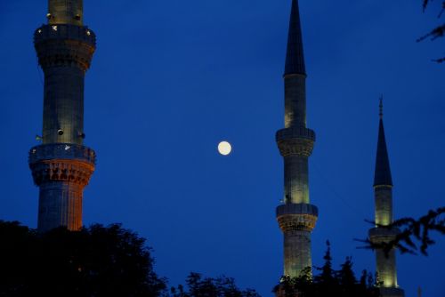 Minaretas, Istanbulas, Naktis, Mėnulio Šviesa, Dangus, Siluetas, Architektūra