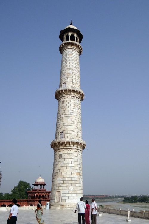 Minaretas, Taj Mahal, Upė Yamuna, Agra, Indija