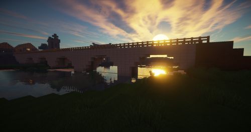 Minecraft, Tiltas, Upė, Akmuo, Viduramžių, Europietis, Saulėlydis