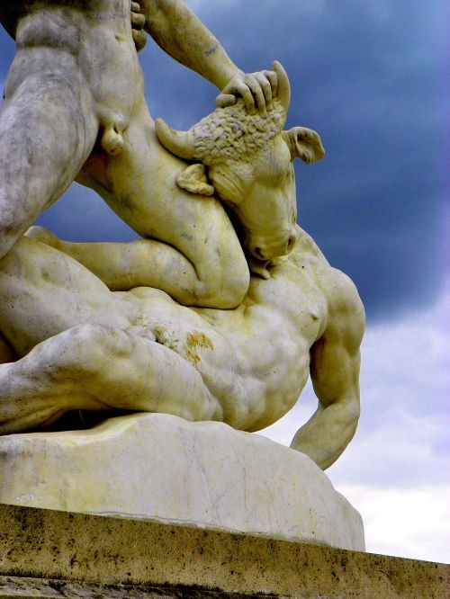 Minotauras,  Prancūzijos Sodai,  Mitai,  Mitologija,  Theseus Kovoja Minotauras,  Skulptūra,  Étienne-Jules Ramey,  Paris