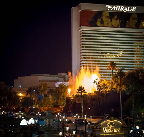 Mirage, Las Vegasas, Ugnis Užsidegė, Kraštovaizdis, Vaizdas, Turizmas, Laisvalaikis, Grandiozinis, Vakaras