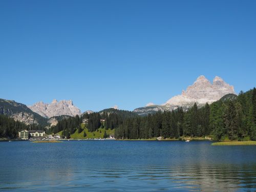 Misurinazė, Ežeras, Dolomitensee, Sorapiss, Kalnų Grupė, Dolomitai, Italy, Punta Sorapiss, Trys Zinnen, Šeši Dolomitai, South Tyrol, Kalnų Ištekliai