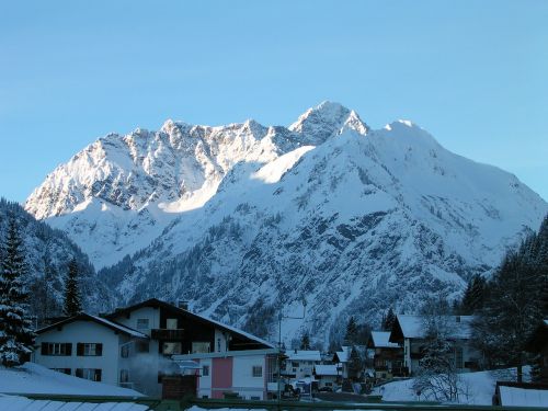 Mittelberg, Kleinwalsertal, Austria, Žiema, Sniegas, Kalnai, Morgenstimmung