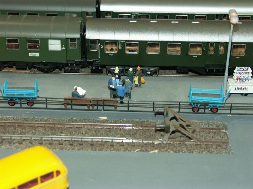 Modelio Geležinkelis, Traukinių Stotis, Platforma, Buferinis Sustojimas, Geležinkelis, Geležinkelis, Traukinys, Lengvieji Automobiliai, Traukėjas, Bagažo Automobilis