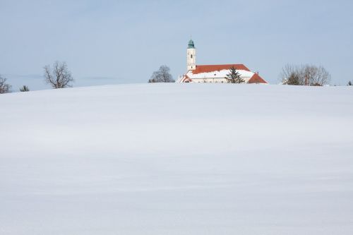 Vienuolynas, Bažnyčia, Barokas, Medžiai, Dangus, Mėlynas, Sniegas, Balta, Saulėtas, Žiemą, Kalnas, Viršutinė Bavarija