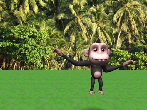 Beždžionė,  Animacinis Filmas,  Charakteris,  Gyvūnas,  Laukiniai,  Tonas,  Atogrąžų,  Miškas,  Žalias,  Žolė,  Beždžionė Miške