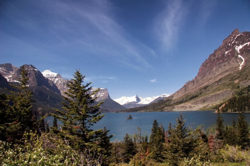 Montana, Ledynas Nacionalinis Parkas, Ežeras, Vanduo, Kalnai, Sniegas, Miškas, Medžiai, Gamta, Lauke