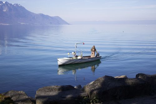 Montreux, Swiss, Šveicarija, Ežeras, Valtis, Žvejys, Kelionė, Vanduo