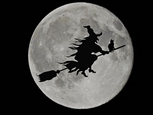 Mėnulis, Ragana, Juodos Katės, Halloween, Šepečiai