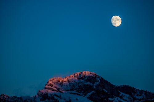 Mėnulis, Kalnas, Dangus, Alpės, Kraštovaizdis, Žiema, Vaizdas