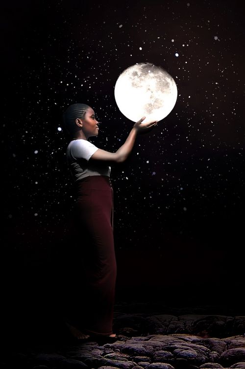 Mėnulis,  Kosmosas,  Afrikiečių Moteris,  Tamsa,  Be Honoraro Mokesčio