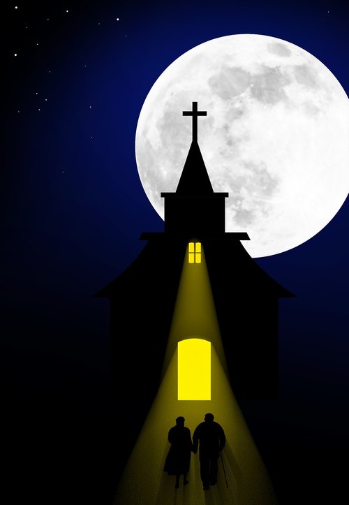 Mėnulis,  Siluetas,  Tamsiai,  Religija,  Bažnyčia,  Vidurnaktis