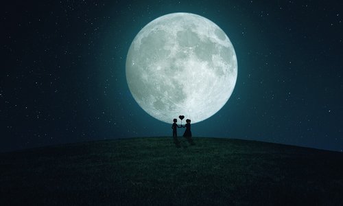 Mėnulis,  Pora,  Naktis,  Meilė,  Moteris,  Romantiškas,  Siluetas,  Dangus,  Povestuvinės,  Valentino,  Laimė