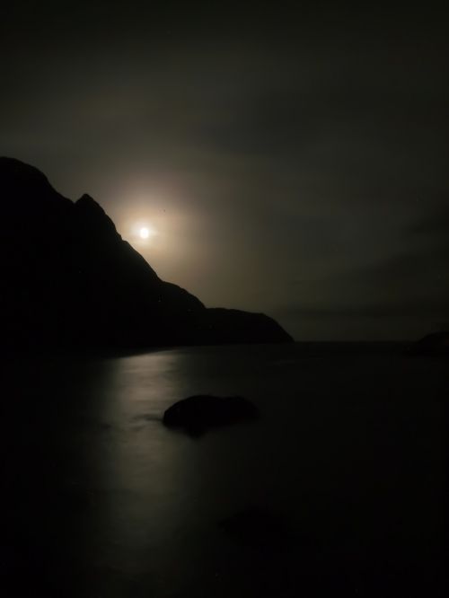 Mėnulio Šviesa, Naktis, Norvegija, Lofoten, Nusfjord