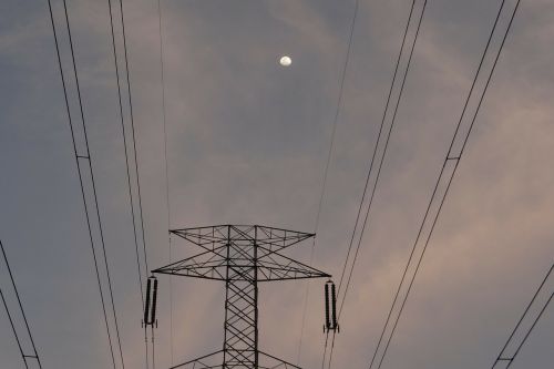 Moonrise, Mėnulis, Elektrinis Pilonas, Elektrinis Bokštas, Kalnai, Shimoga, Karnataka, Indija