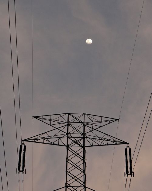 Moonrise, Mėnulis, Elektrinis Pilonas, Elektrinis Bokštas, Kalnai, Shimoga, Karnataka, Indija