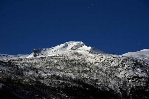 Moonshine, Kalnas, Kraštovaizdis, Žiema, Naktis, Asbjørnsnåsi, Norvegija