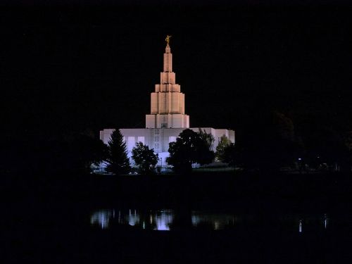 Mormonas, Šventykla, Pastatas, Naktis, Idaho Patenka, Miestas, Idaho, Usa, Religija, Architektūra, Bažnyčia