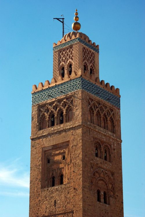Marokas, Marrakechas, Koutoubia, Minaretas, Menas, Almohadas
