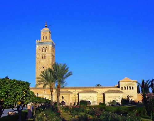 Marokas, Marrakechas, Koutoubia, Minaretas, Mečetė, Sodas, Šviesa