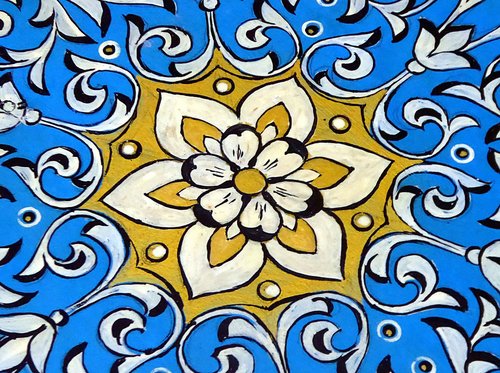 Mozaika,  Uzbekistane,  Mėlyna,  Geltona,  Gėlė