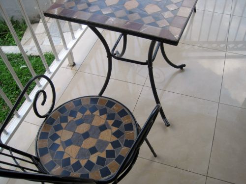 Stalas,  Kėdė,  Mozaika,  Dekoratyvinis,  Eksterjeras,  Mozaikinė Staliukas Ir Kėdė