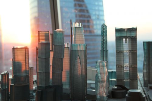 Moscow, Naujas Miestas, Dangoraižiai, Panorama, Stiklo Fasadas, Tinklelis, Modelis