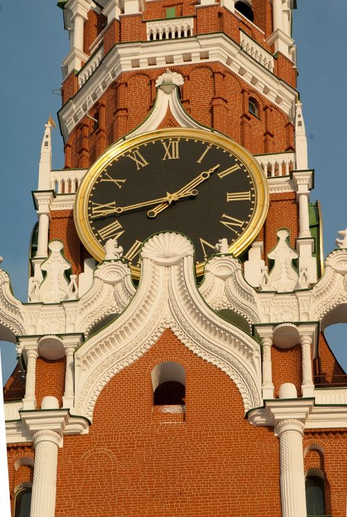 Moscow, Kremlius, Gelbėtojo Bokštas, Laikrodis, Siena