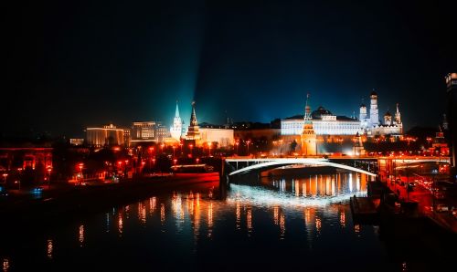 Moscow, Rusija, Miestas, Miesto, Panorama, Miesto Panorama, Upė, Vanduo, Apmąstymai, Hdr, Architektūra, Turizmas, Kremlius, Naktis, Vakaras