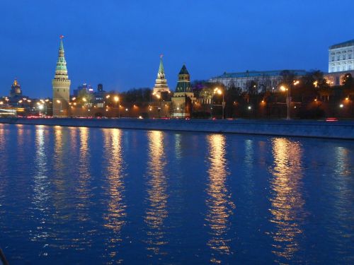Moscow, Vakaras, Upė, Miestas, Istorinis, Rusija, Miesto Žibintai, Naktiniai Žiburiai