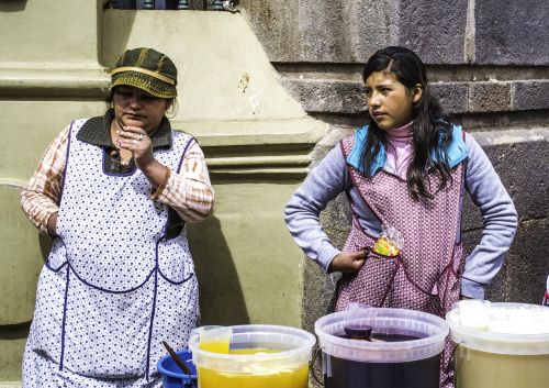 Motina, Dukra, Sultys, Gatvės Prekeivis, Peru, Cusco, Fermentuotas Gėrimas