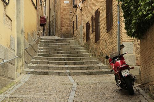 Motociklas, Kopėčios, Toledo, Gatvė, Turizmas, Miesto Kraštovaizdis