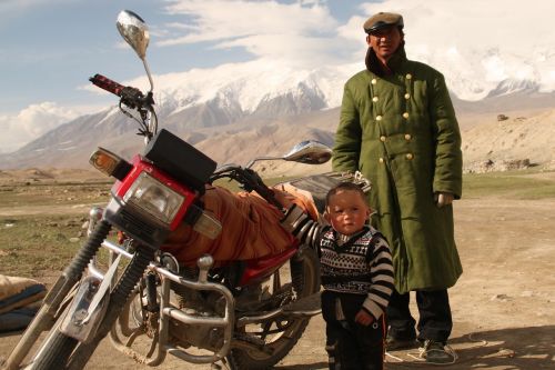 Motociklas, Vyras, Berniukas, Vaikas, Kalnas, Snowcap, Kaimas, Kinija